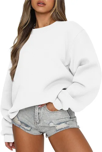 Vista 30 de midelxp Sudaderas de gran tamaño con cuello redondo para mujer, forro polar suave, manga larga, casual, cómodas, lindas sudaderas con capucha
