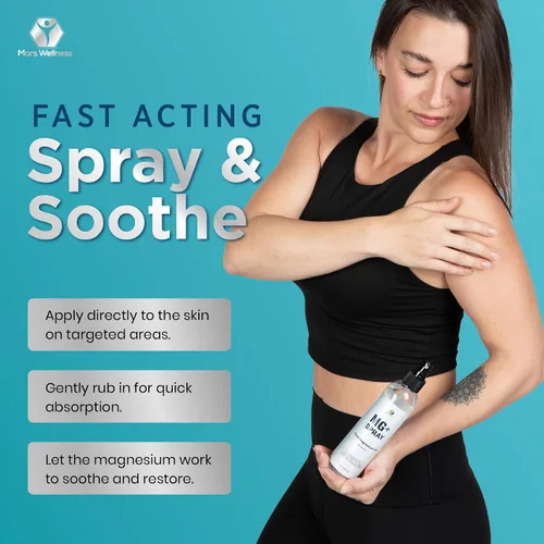 Vista 5 de Spray tópico de magnesio para dormir y calambres en las piernas, fabricado en Estados Unidos por Mars Wellness, 8 onzas, aceite de magnesio puro