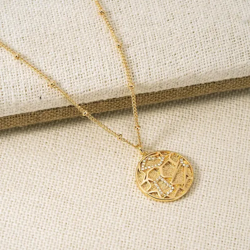 Vista 5 de MTMY Collar de moneda de oro de 14 quilates, chapado en oro de 14 quilates, delicado collar con dije de moneda de oro para mujer, collar de disco
