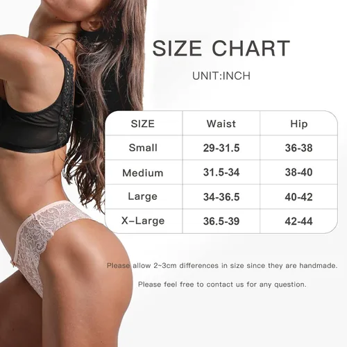 Vista 7 de MEIYATING Tangas de encaje de cintura baja para mujer ropa interior con espalda en V paquete de 5