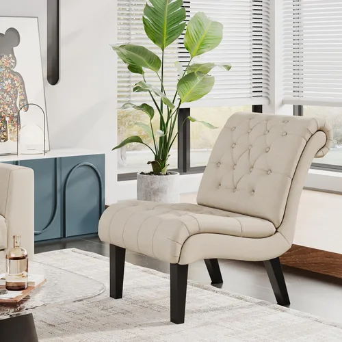 Vista 11 de Alunaune Silla de sala de estar, silla decorativa moderna, tapizada sin brazos, silla de dormitorio, sofá y respaldo de tela, sillón reclinable