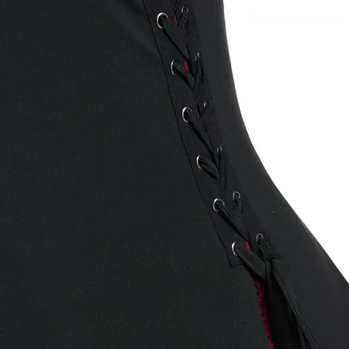 Vista 3 de QFVZHY Vestidos de otoño vintage para mujer cuello redondo a cuadros retazos con botones manga larga