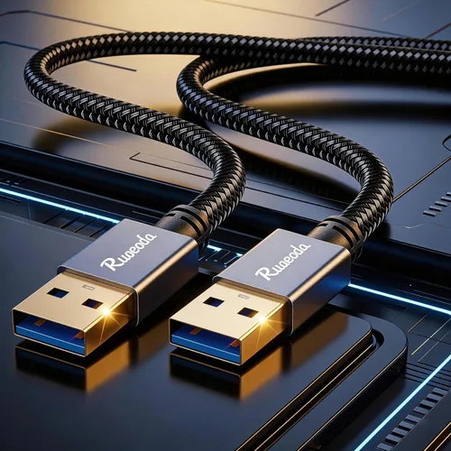 Vista 2 de Cable USB a USB de 1 pie, USB 3.0 macho a macho tipo A a tipo A, cable USB de doble cara para transferencia de datos, compatible con disco duro