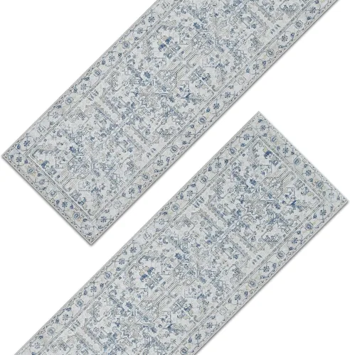 Vista 216 de jinchan Lima - Alfombra simétrica floral geométrica lavable, alfombra de entrada de medio círculo de 2 x 3, alfombra de media luna, suave y Azul