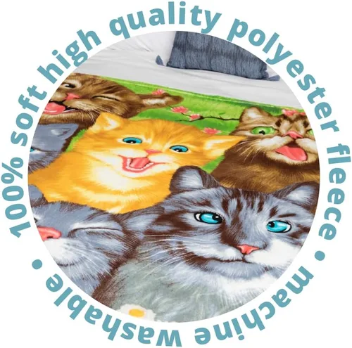Vista 5 de Manta de forro polar súper suave con diseño de gatos.