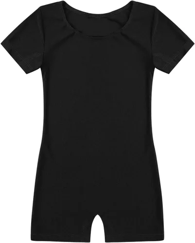 Vista 3 de Leotardo de ballet de manga corta para niños y niñas, pantalones cortos de gimnasia Negro