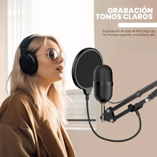 Vista 7 de Filtro pop profesional para micrófono, máscara protectora para Blue Yeti y cualquier otro micrófono, pantalla pop de viento de doble capa con clip