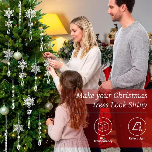 Vista 3 de 20 adornos de árbol de cristal, decoraciones de árbol de Navidad, adornos de cristal de copo de nieve, adorno de Navidad acrílico colgante, gota