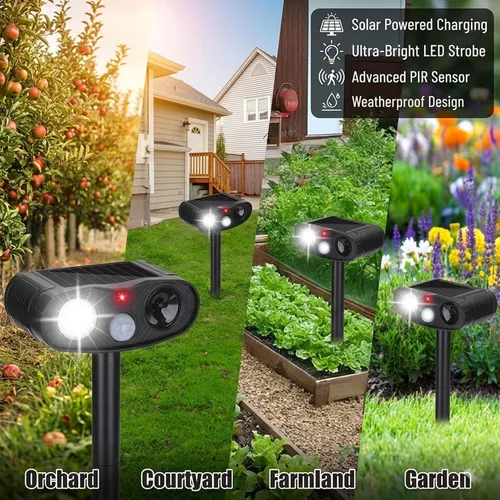 Vista 8 de Paquete de 4 repelentes solares de animales: dispositivo repelente de ciervos Sonic Fortress Pro para patio, repelente ultrasónico de gatos al aire
