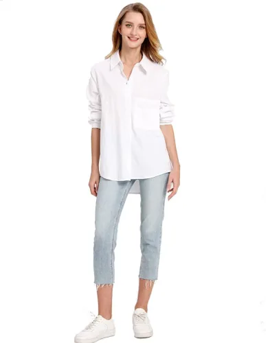 Vista 3 de Minibee Camisas de manga larga con botones para mujer, túnica de algodón, blusas altas y bajas