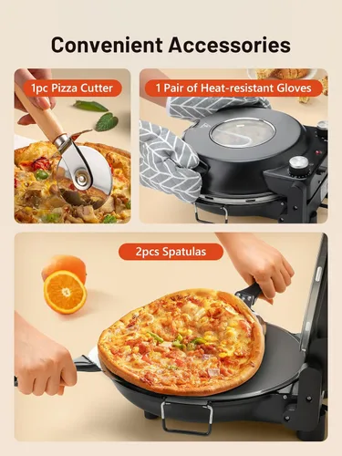 Vista 7 de KEENSTAR Horno eléctrico para pizza interior con piedra de cerámica esmaltada, máquina de pizza portátil de 12 pulgadas con temporizador ajustable