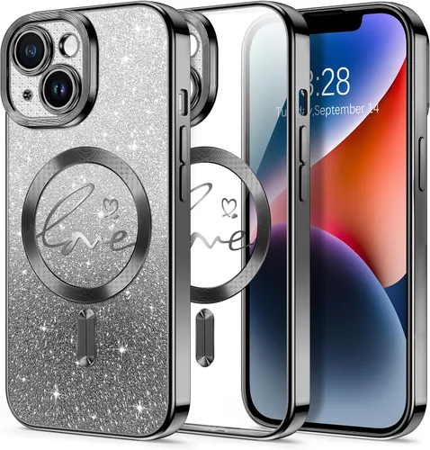 Vista 96 de Hython Funda para iPhone Air con purpurina, compatible con MagSafe Love Heart fundas magnéticas transparentes para teléfono para mujeres y niñas