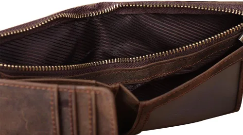 Vista 6 de Genda 2Archer Cartera de cuero para hombre, monedas, monedero plegable, Marrón