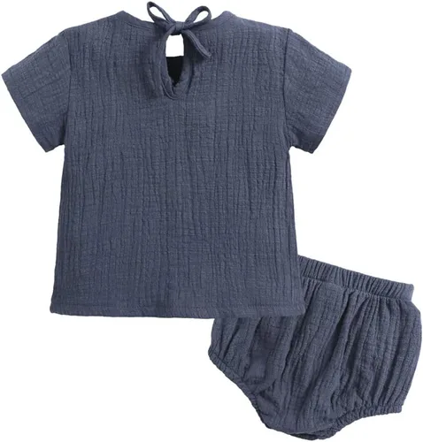 Vista 2 de MYGBCPJS Conjunto de 2 piezas de camiseta + pantalones cortos de algodón para bebés y niñas