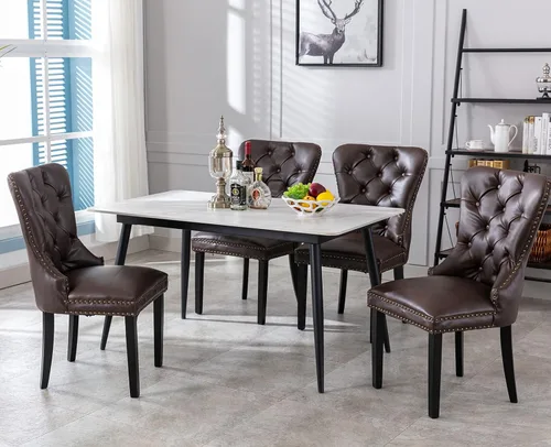 Vista 15 de Shunzhi Juego de 2 sillas de comedor de piel sintética, sillas de comedor Beige