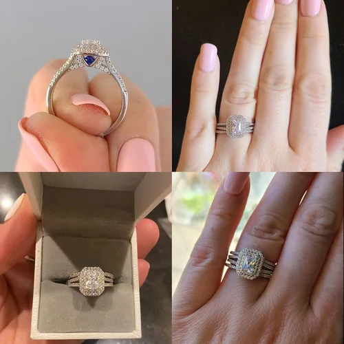 Vista 2 de Wuziwen Anillos de boda esmeralda para mujer, juegos de novia de plata de ley 925, circonita cúbica cúbica, talla 5-12, Piedra, Zirconia cúbica