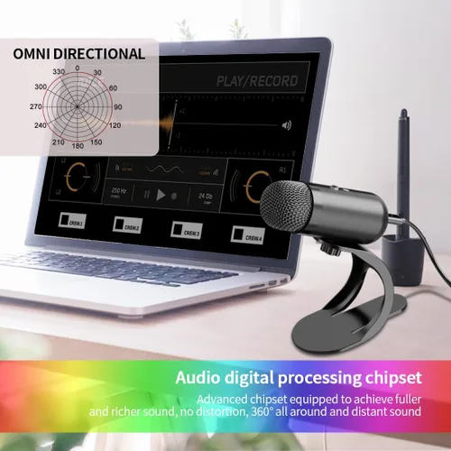 Vista 5 de LIANGSTAR Micrófono de Computadora USB, Micrófono de Escritorio para Podcast con Botón de Silencio para Grabación y Transmisión, Condenser