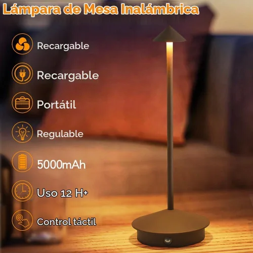 Vista 2 de Paquete de 2 lámparas de mesa inalámbricas recargables LED, portátiles de exterior, 5000 mAh, operadas con batería, luz de mesa con control táctil