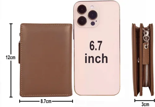 Vista 5 de Aikirin Billetera de cuero RFID personalizada pintada a mano sección vertical de gran capacidad con cremallera monedero tarjetero titular