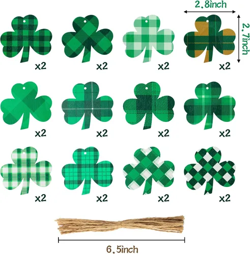 Vista 2 de WATINC Paquete de 25 adornos de madera de trébol, estilos clásicos del día de San Patricio, colgante de madera con recortes en forma de trébol