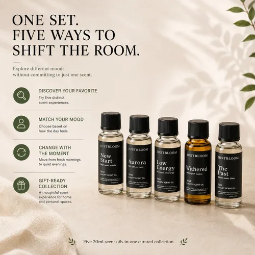 Vista 8 de JustBloom Juego de aceites difusores de hotel, 5 aromas, 5 x 0.7 fl oz