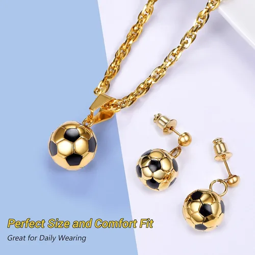 Vista 6 de PROSTEEL Soccer Ball Football Charm Pendant Necklace Drop Earrings Set Gift Stainless Steel 18K Plated Sport Girl Women 3D Jewelry Set