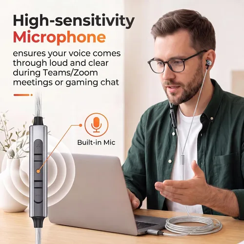 Vista 3 de Auriculares USB C para Samsung, auriculares USB C con cable con micrófono estéreo tipo C auriculares magnéticos tipo C para Galaxy A55 A16 A35 ipad