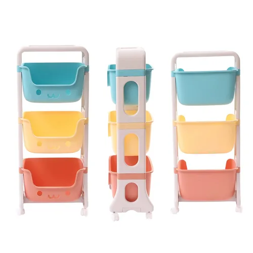 Vista 8 de Organizador de almacenamiento de juguetes para niños, carrito rodante de 3 niveles, decoración de sala de juegos para niños, estante de actividades