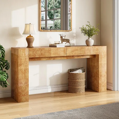 Vista 10 de AMERLIFE Mesa consola de madera Burl de 63 pulgadas con 2 cajones de Marrón
