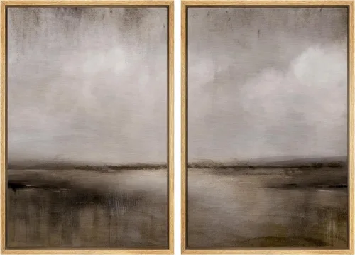 Vista 113 de MUDECOR Lienzo enmarcado para pared, bosque brumoso, reflejos, paisaje tranquilo, ilustraciones modernas, arte decorativo, bohemio, tranquilo/zen