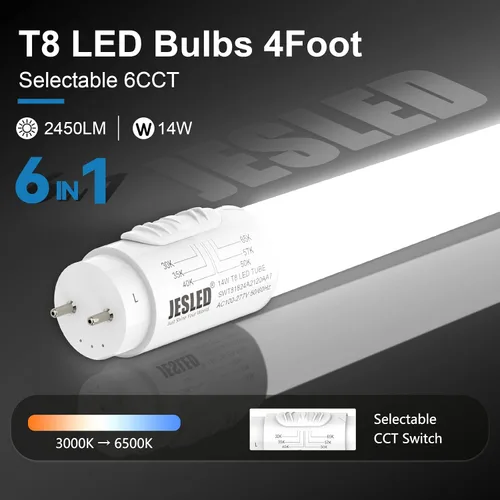 Vista 2 de JESLED Bombillas LED T8 de 4 pies, 6CCT seleccionables 3000K-6500K