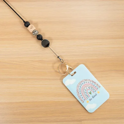 Vista 4 de 2 cordones retráctiles para soporte de insignias de identificación, cordón para profesores con tarjetero de identificación de trabajo arcoíris