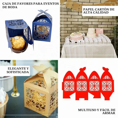 Vista 4 de Efavormart - 25 cajas de dulces con estampado de encaje con estampado de mariposa plateada, elegantes cajas de regalo con forma de mariposa