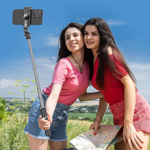 Vista 8 de Trípode para selfie, todo en uno, extensible y portátil, para iPhone, con control remoto inalámbrico, compatible con iPhone 17, 16, 15, 14, 13, 12