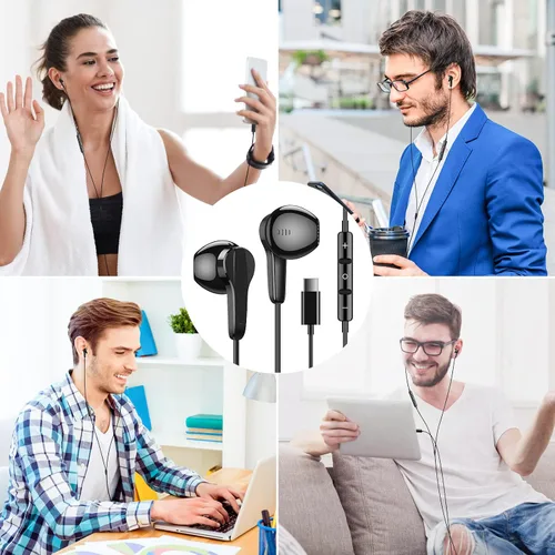 Vista 7 de Auriculares USB C para Samsung S25 Ultra S24 S23 Fe S22+, Auriculares tipo C con micrófono HiFi estéreo Control de volumen Auriculares magnéticos