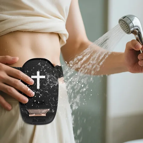 Vista 3 de 2 fundas para bolsa de ostomía con patrón de cruz y cinturón elástico ajustable, reutilizable, impermeable, lavable, bolsa protectora de ostomía