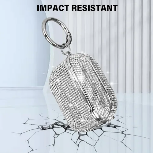Vista 2 de LUVI Funda para AirPods 3 con diamantes de imitación brillantes y brillantes, bonita funda para niñas y mujeres, carga inalámbrica, piel de lujo