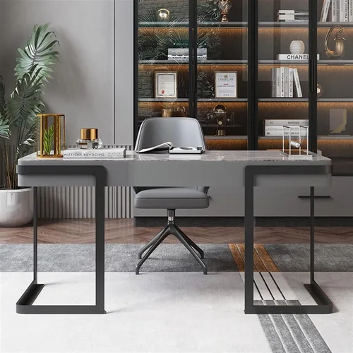 Vista 4 de TOMYEUS Study Computer Desk Light Luxury Minimalist Bright Slate Desk Workstation Modern Simple Desk PC Laptop Desk Study Writing Desk with Black