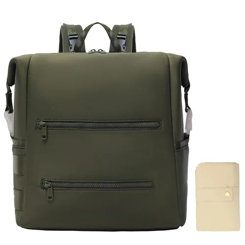 Vista 14 de Omanmoli Mochila para pañales, bolsa grande de neopreno para niños y niñas con 15 organizadores de bolsas de pañales, 2 bolsillos aislados, Negro