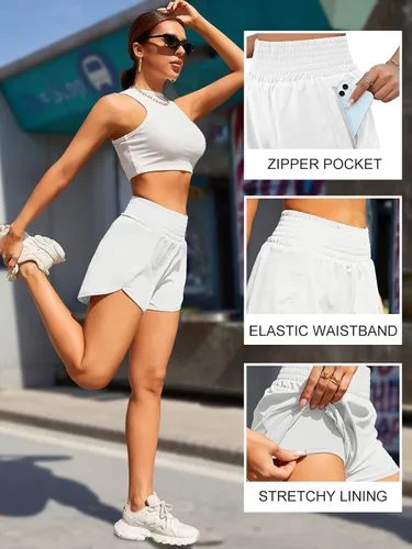 Vista 5 de BMJL Pantalones cortos deportivos para mujer, de cintura alta, con bolsillos, deportivos, para gimnasio, elásticos, para entrenamiento