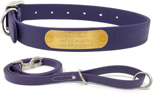 Vista 21 de Regal Dog Products Collares de perro pequeños negros impermeables con placa de nombre personalizada grabada Collar de perro de Biothane