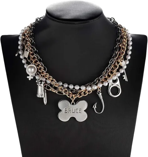 Vista 6 de Hanreshe - Gargantilla de perlas con clip de papel, chapado en cobre y plata, colgante de corazón, cadena de abalorios, joyería de moda para mujer