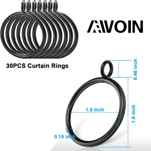 Vista 4 de 30 anillos de cortina negros de 1.5 pulgadas para barra de cortina, estos anillos de cortina negros pueden adaptarse a cortineros de hasta 1.4
