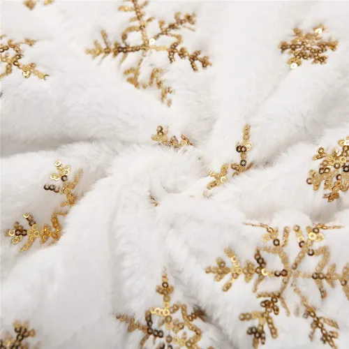 Vista 4 de Sattiyrch - Falda de árbol de Navidad con lentejuelas de 48 pulgadas, blanca suave y gruesa con decoraciones de copos de nieve dorados para árbol