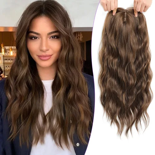 Vista 22 de PANEWAY Toppers de pelo de 7 x 7 pulgadas para mujeres con cabello fino, pelucas de 20 pulgadas para mujer, 1B
