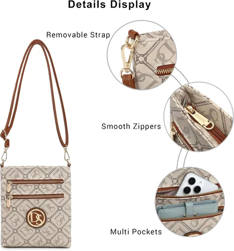 Vista 5 de Dasein Bolso cruzado pequeño para mujer, bolso de hombro ligero con múltiples bolsillos con cremallera, bolso para teléfono