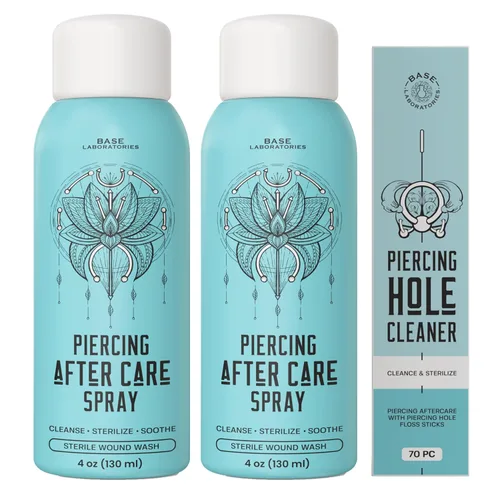 Vista 10 de BASE LABORATORIES Spray de cuidado posterior de piercings de 4 onzas Spray salino para piercings Spray limpiador de piercing de oreja Solución
