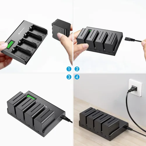 Vista 8 de Powerextra Cargador de batería de 4 canales con pantalla LCD para cámara Sony NP-F970, NP-F960, NP-F950, NP-F930, NP-F770, NP-F750, NP-F570, NP-F550