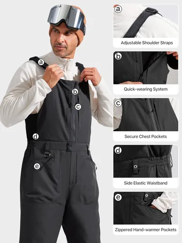 Vista 8 de FREE SOLDIER Overoles de esquí con peto para hombre, impermeables y con aislamiento Negro