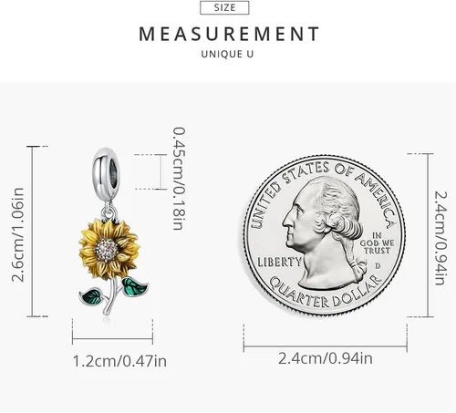 Vista 6 de Shysnow Pulseras de plata de ley 925 con dije de girasol, chapado en oro, circonita cúbica, con abalorios, brazalete, collar